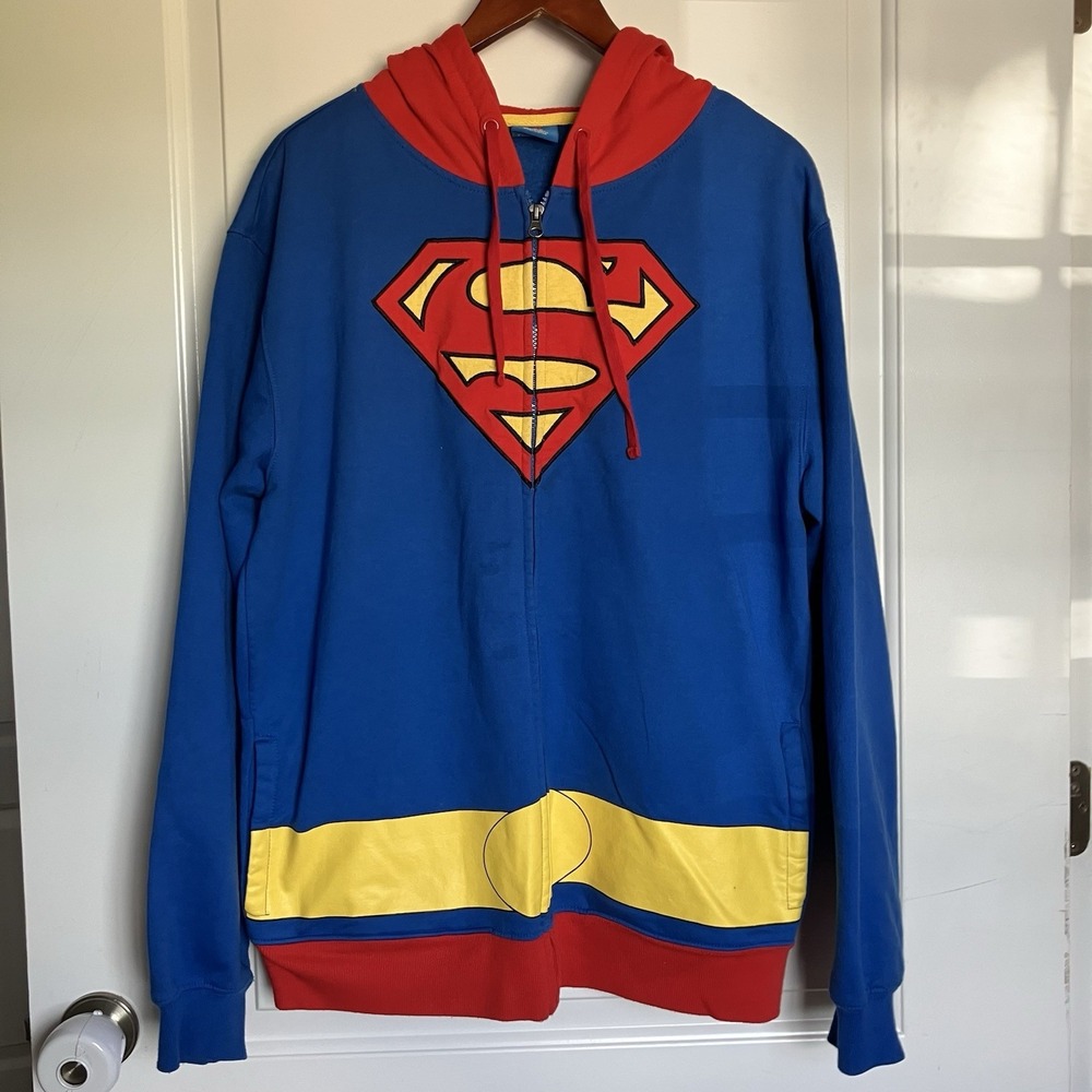 Superman DC Comics Men's XL Full Zip Fleece Hoodie Blue Red Yellow Graphic
